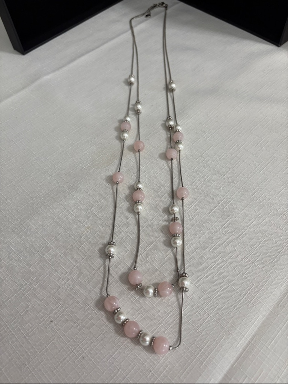 Double Strand Pink Bead & Silver Accent Necklace
